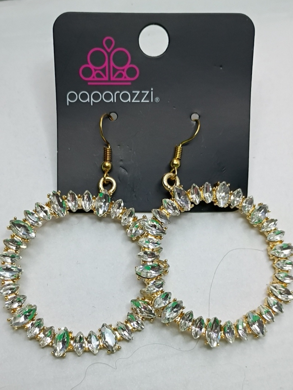 paparazzi Gold Hoop Earrings with Clear and Green Crystals